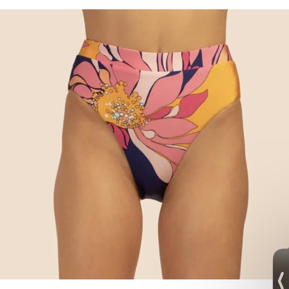 Trina Turk Breeze High Waist Bikini Bottoms‎ Floral Navy Pink Yellow Size 14